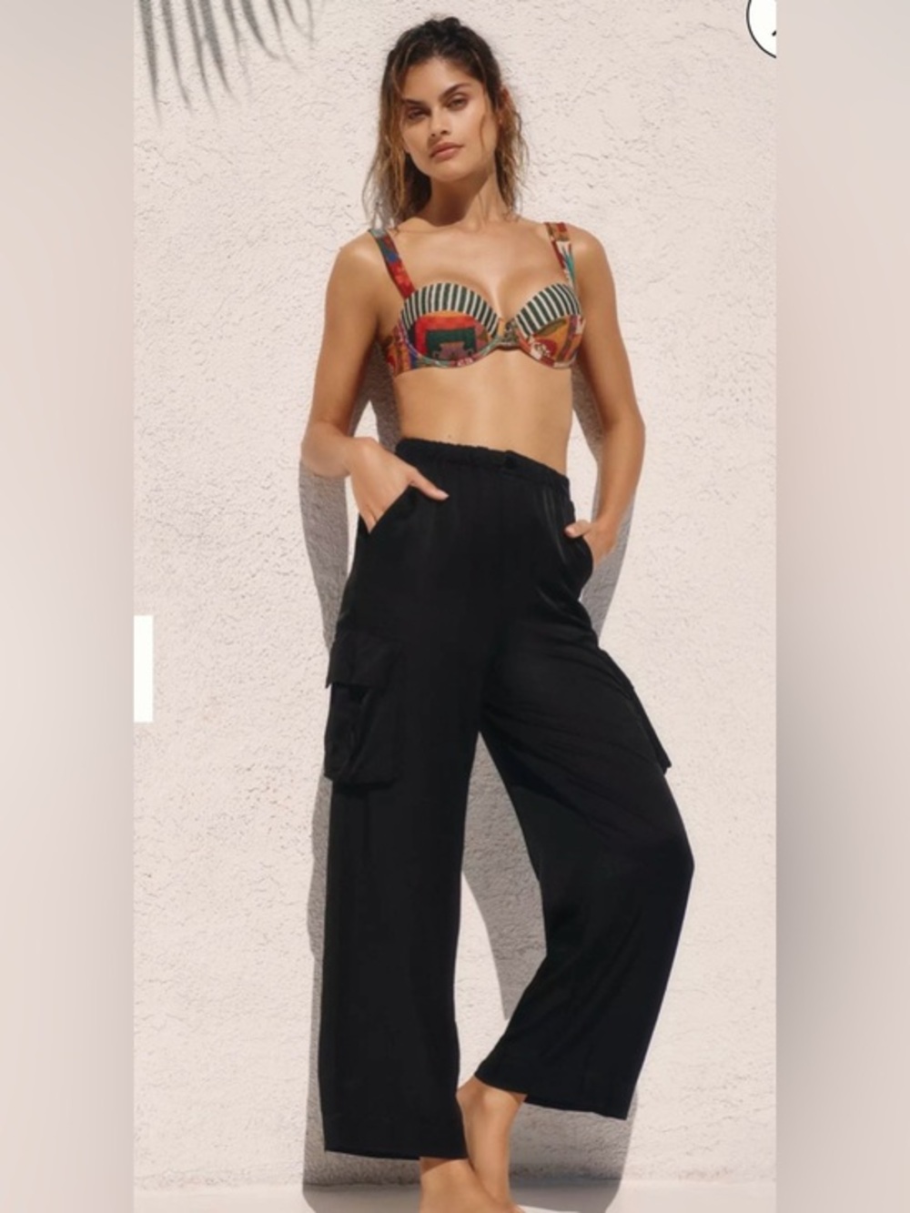 Anthropologie Stateside Black Satin Wide‎ Leg Cargo Pants Medium